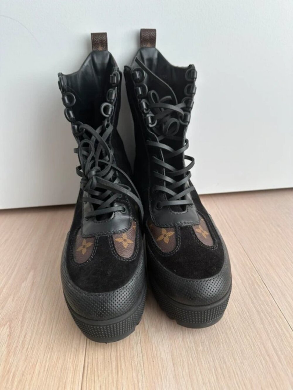 Louis Vuitton Black Monogram Platform Ankle Boots